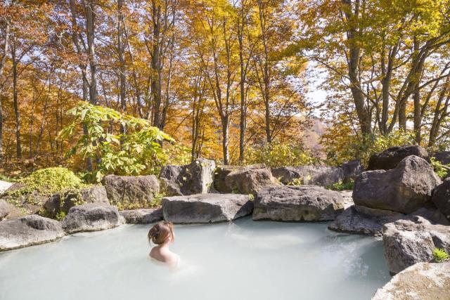 Enjoying a Japanese open-air onsen