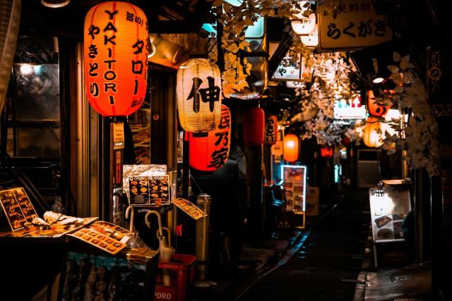 Street with local izakayas in Shinjuku, Tokyo
