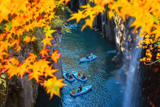 Autumn leaves at Takachiho Gorge, Miyazaki