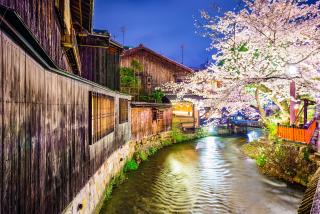 Shirakawa River at night in Gion