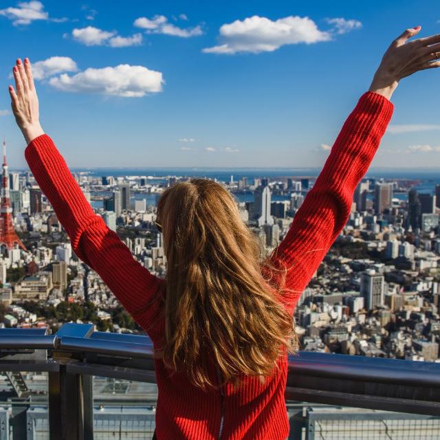 Girl on observation deck in Tokyo
