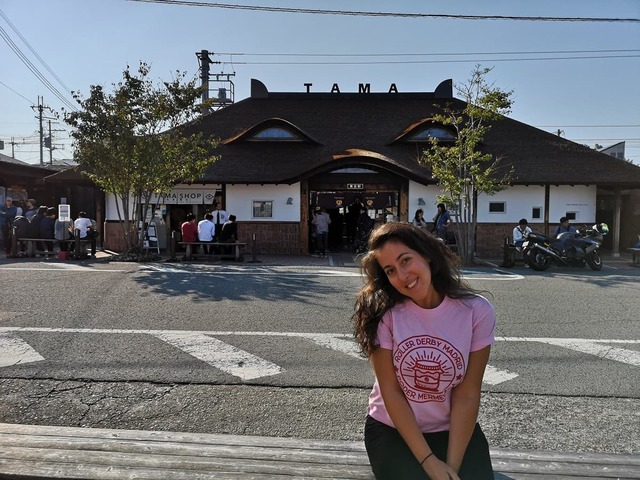 Waiting in front of Tama Station