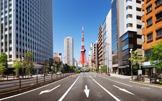 Road from Tokyo Tower in Shiba Koen, Minato, Tokyo, Japan