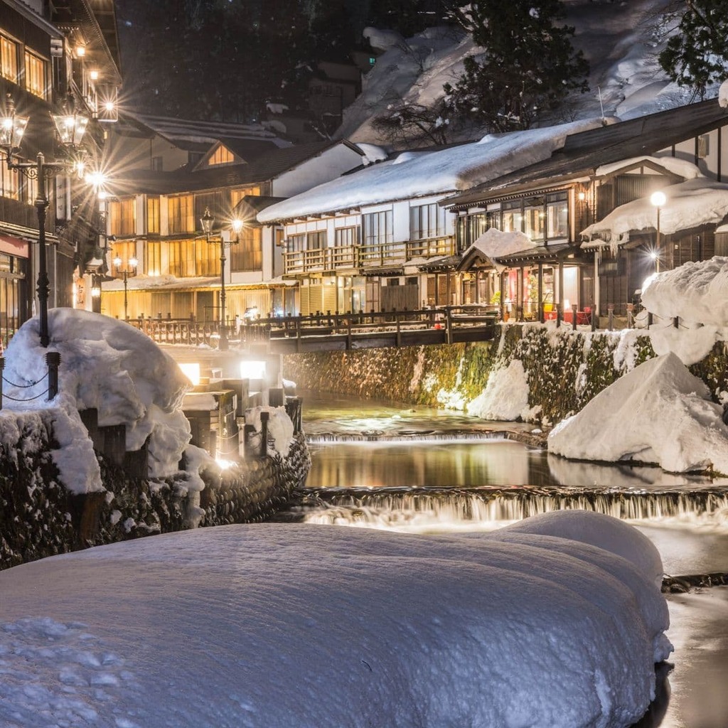 Ginzan Onsen hot spring town in winter