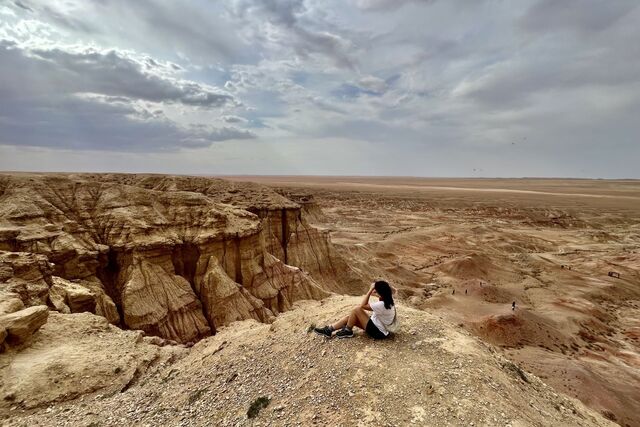 Enjoying the view at Tsagaan Suvarga at Gobi Desert in Mongolia