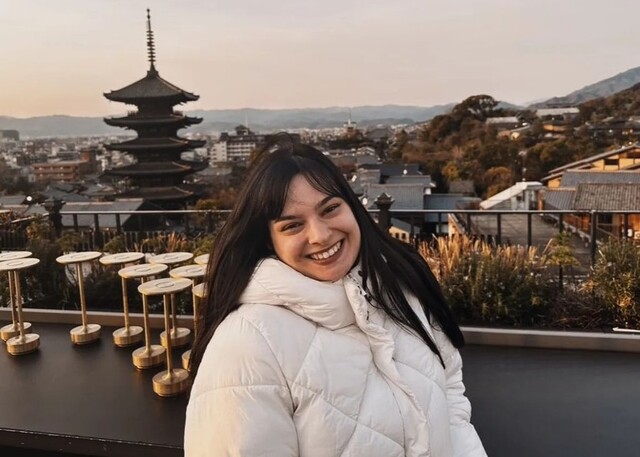 View of the Yasaka Pagoda from K36 Rooftop Bar in Kyoto