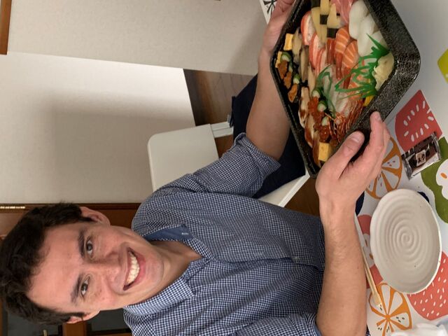 Enjoying sushi at my previous apartment near Seimei Shrine, Kyoto