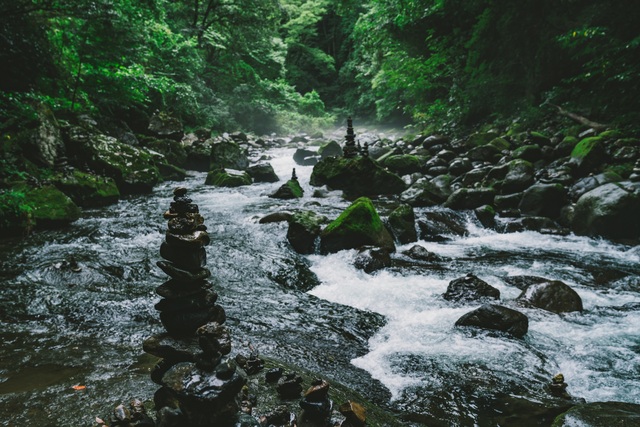 Rock wishes at Amanoyasukawara riverbed, Miyazaki
