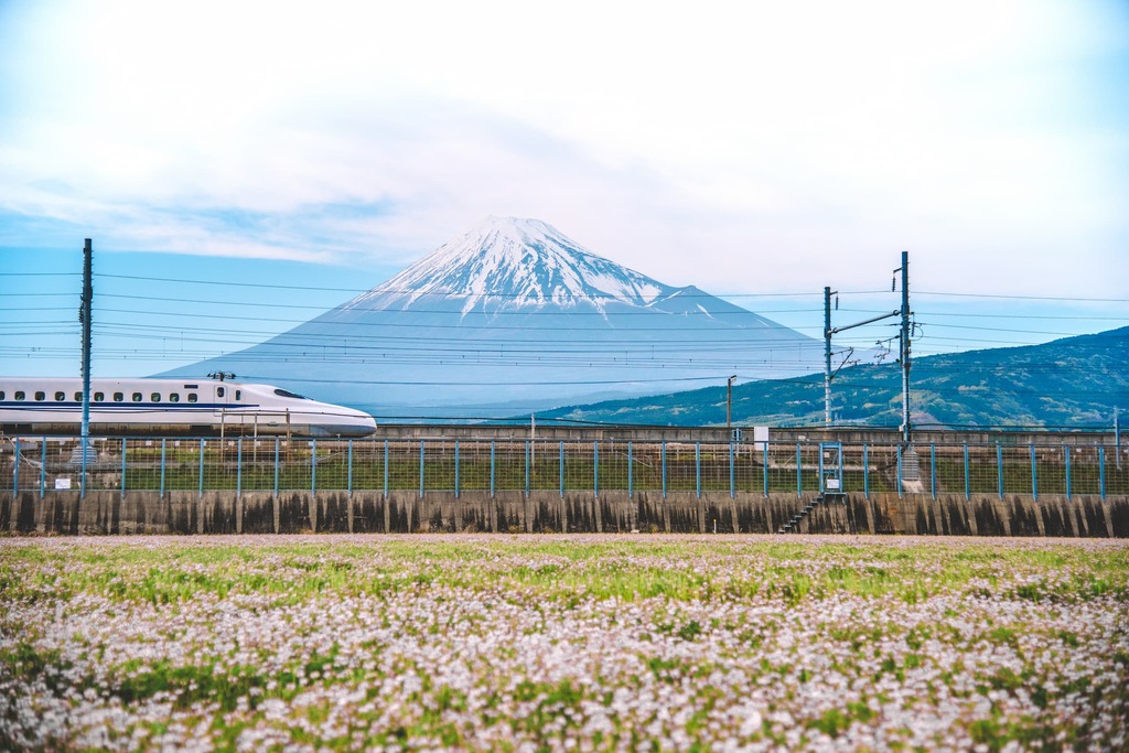 View of Mt. Fuji and Tokaido Shinkansen, Shizuoka, Japan