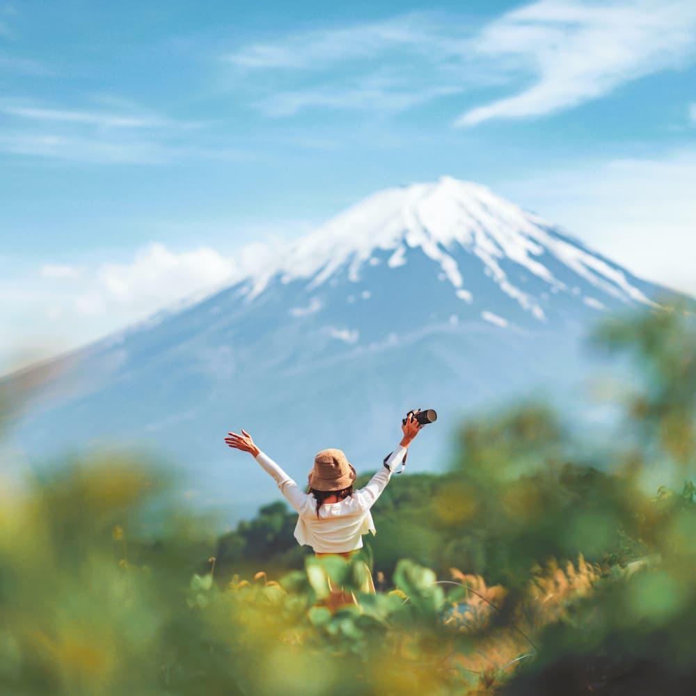 Woman In Front Of Lake Kawaguchi, Mt Fuji, Japan