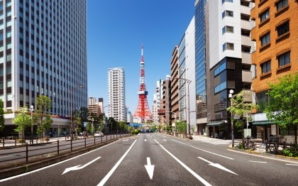 Road from Tokyo Tower in Shiba Koen, Minato, Tokyo, Japan