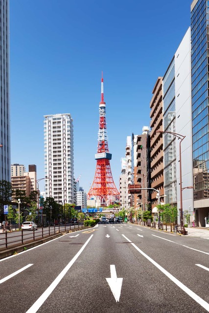 Road from Tokyo Tower in Shiba Koen, Minato, Tokyo, Japan
