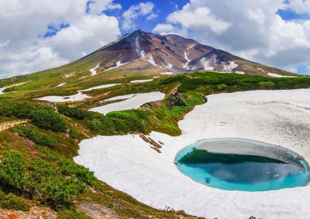 Mt. Asahidake with blue pond