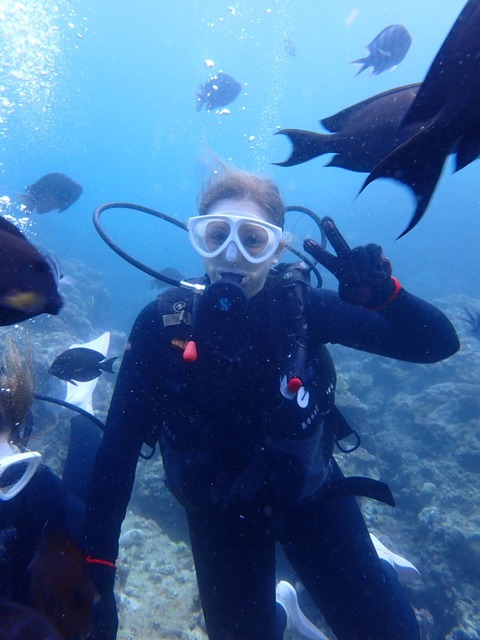 Scuba diving at Blue Cave, Okinawa