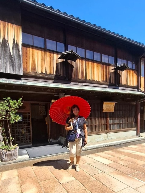 With a Japanese umbrella