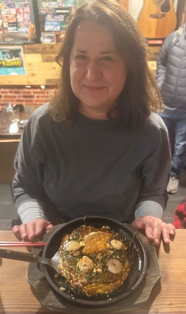 Okonomiyaki at a traditional Japanese restaurant 