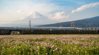 Shinkansen Train and Mount Fuji