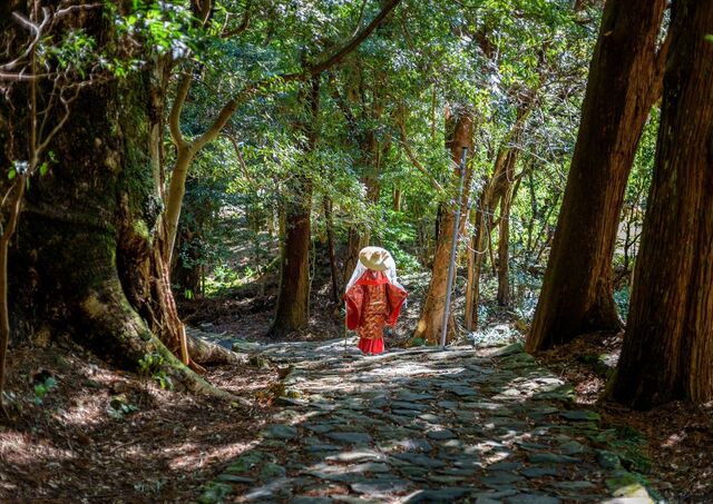 Lady pilgrim on the Kumano Kodo route, Wakayama, Japan 