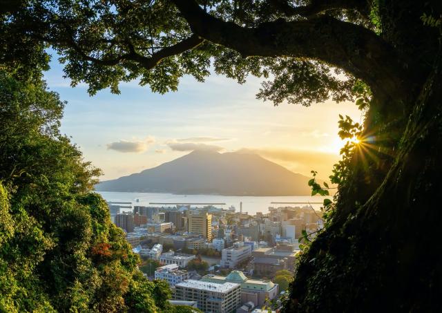 Kagoshima city backdropped by Sakurajima